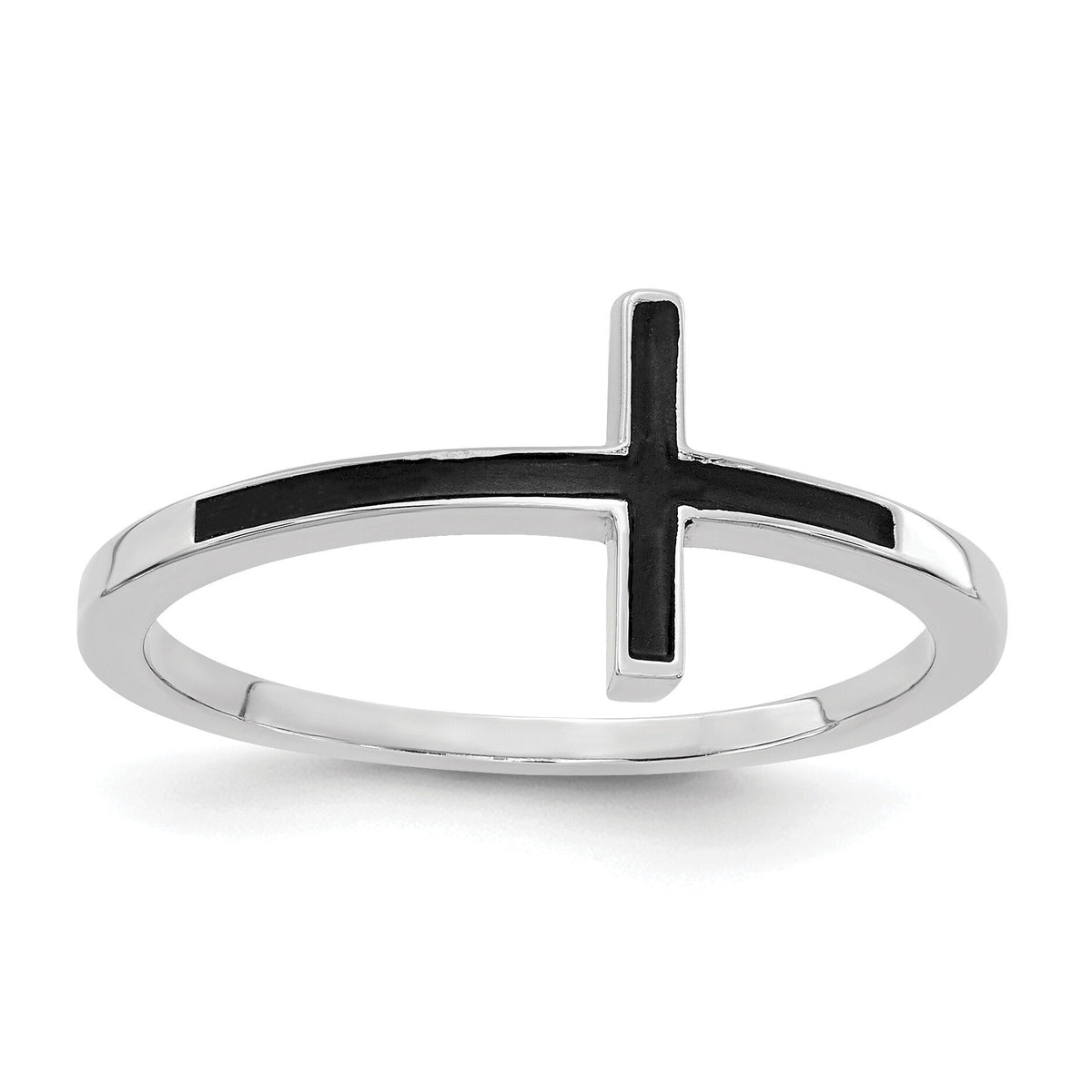14k White Gold Antiqued Sideways Cross Ring-R1785