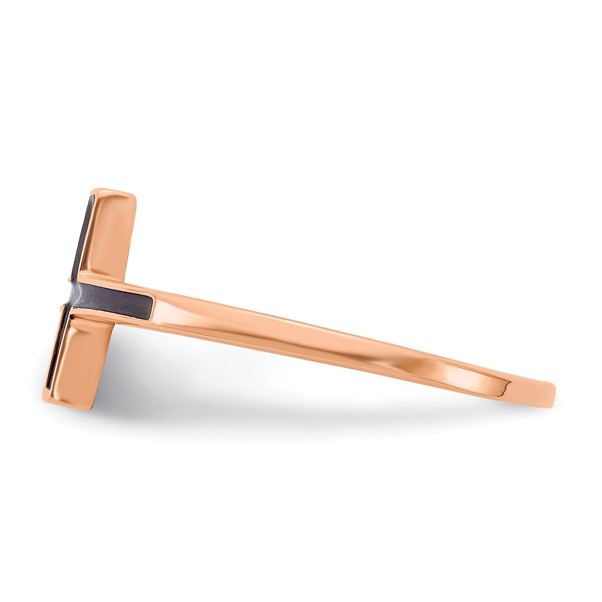 14k Rose Gold Enameled Sideways Cross Ring-R1786