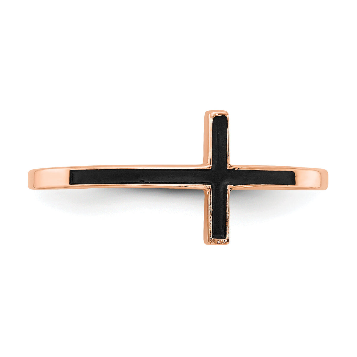 14k Rose Gold Enameled Sideways Cross Ring-R1786
