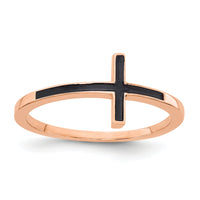 14k Rose Gold Enameled Sideways Cross Ring-R1786