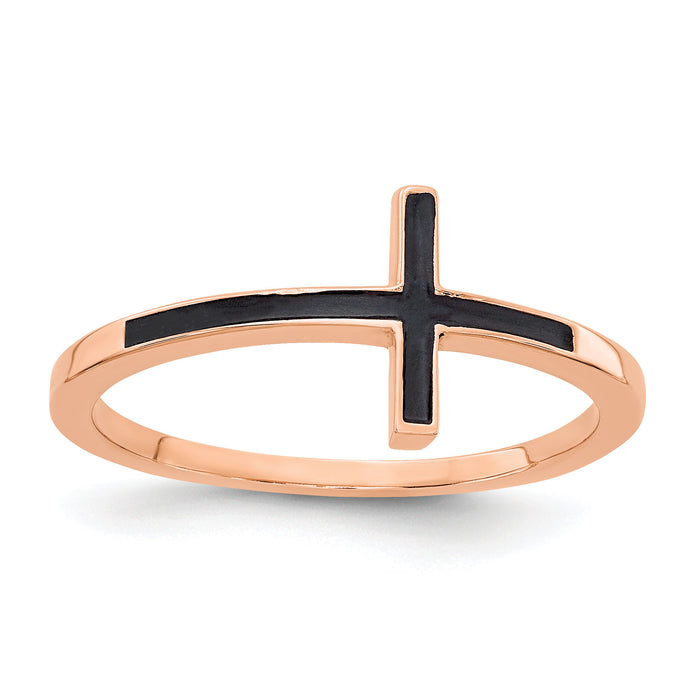 14k Rose Gold Enameled Sideways Cross Ring-R1786
