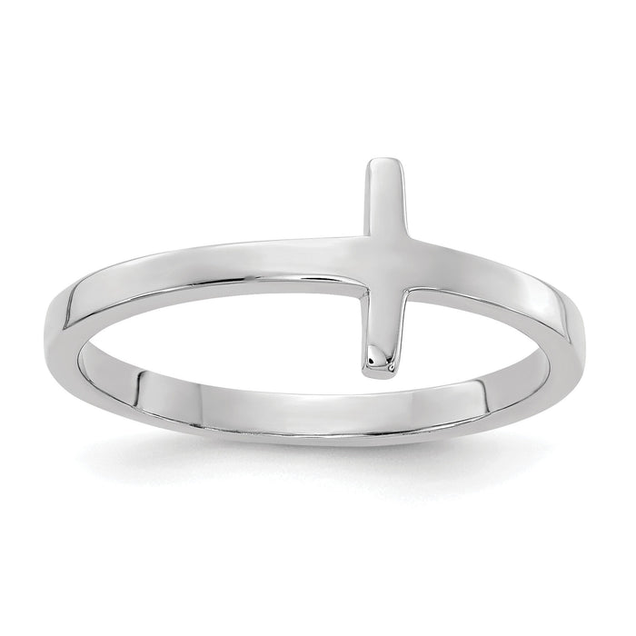 14k White Gold Sideways Cross Ring-R1788
