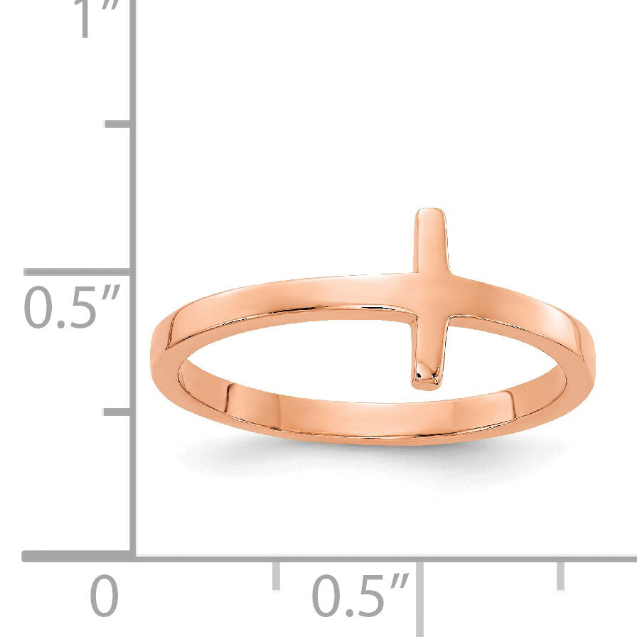 14k Rose Gold Sideways Cross Ring-R1789
