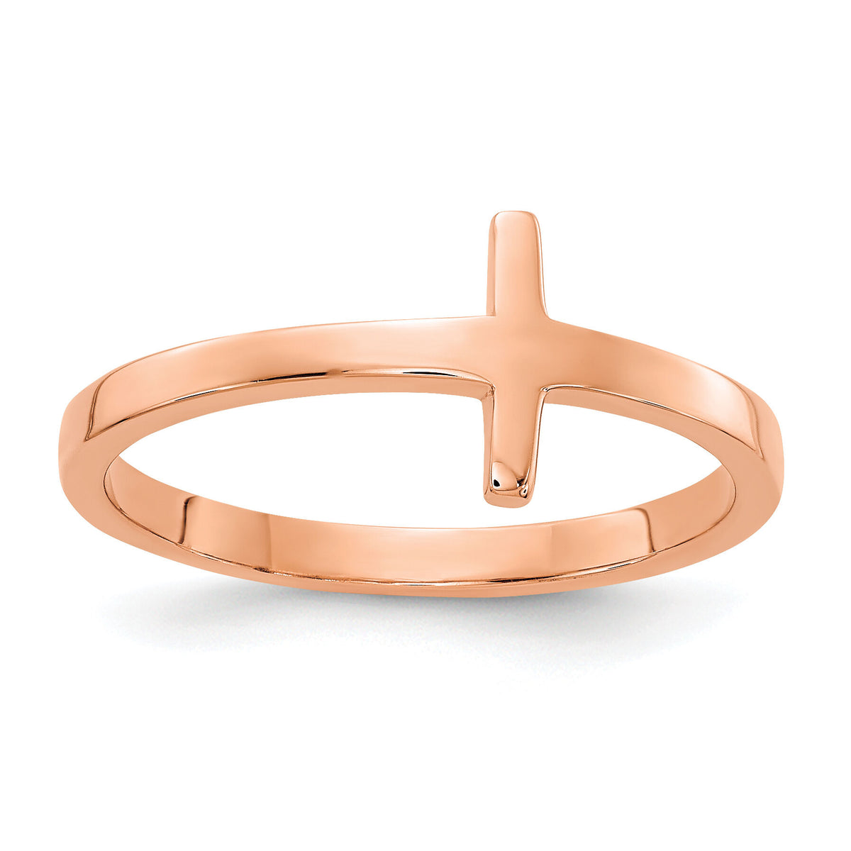 14k Rose Gold Sideways Cross Ring-R1789