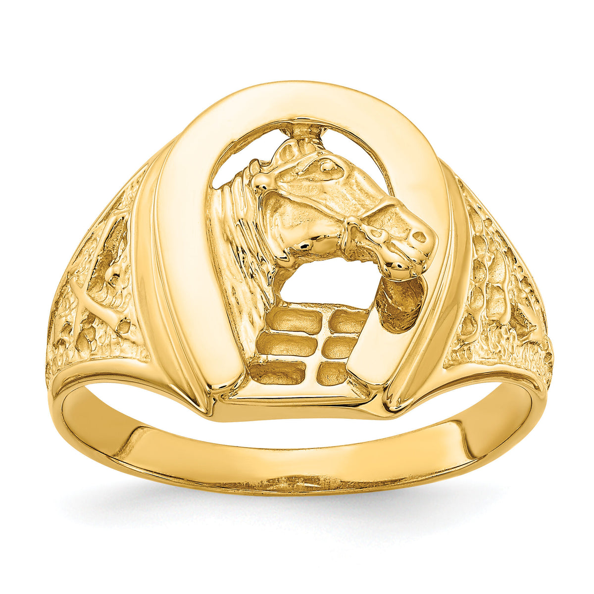 14k Polished Horseshoe with Horse in Center Ring-R1