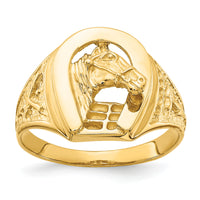14k Polished Horseshoe with Horse in Center Ring-R1