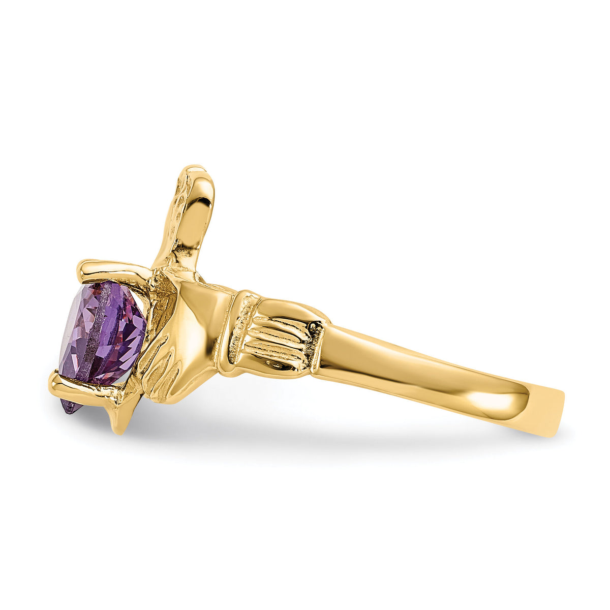 14k February CZ Birthstone Claddagh Ring-R488
