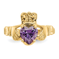 14k February CZ Birthstone Claddagh Ring-R488