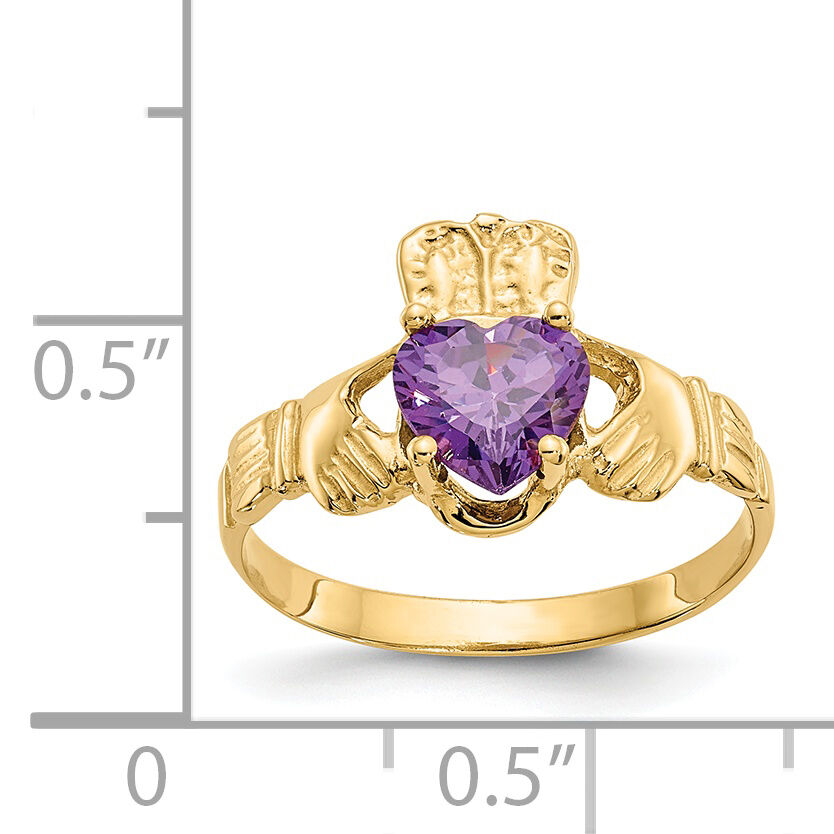 14k February CZ Birthstone Claddagh Ring-R488