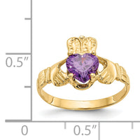 14k February CZ Birthstone Claddagh Ring-R488