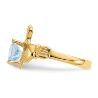 14k March CZ Birthstone Claddagh Ring-R489