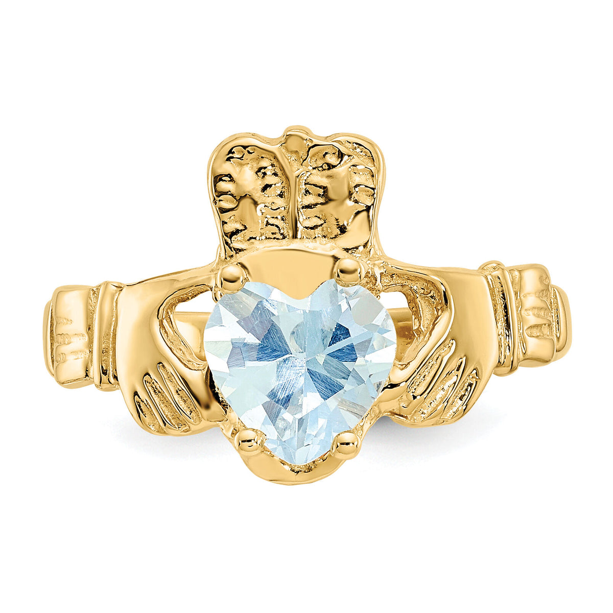14k March CZ Birthstone Claddagh Ring-R489