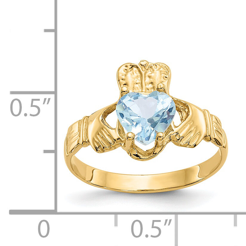 14k March CZ Birthstone Claddagh Ring-R489