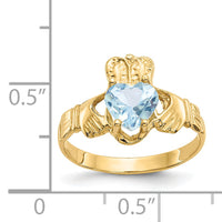 14k March CZ Birthstone Claddagh Ring-R489