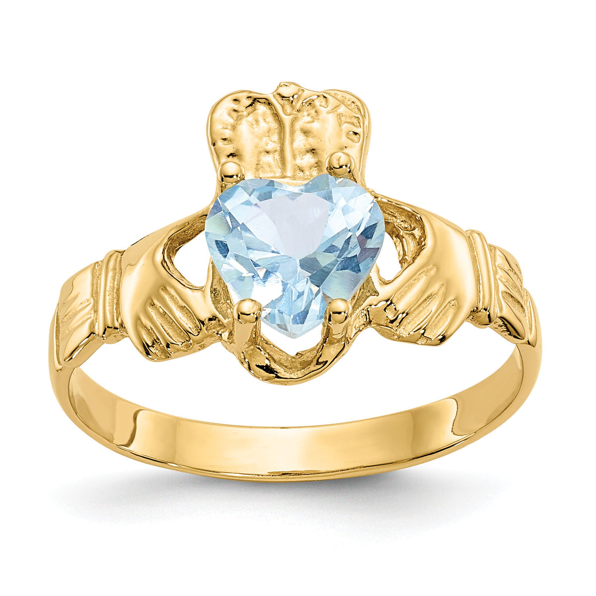 14k March CZ Birthstone Claddagh Ring-R489