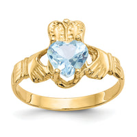 14k March CZ Birthstone Claddagh Ring-R489