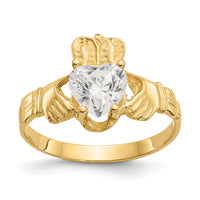 14k April CZ Birthstone Claddagh Ring-R490