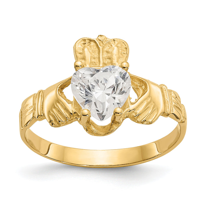 14k April CZ Birthstone Claddagh Ring-R490