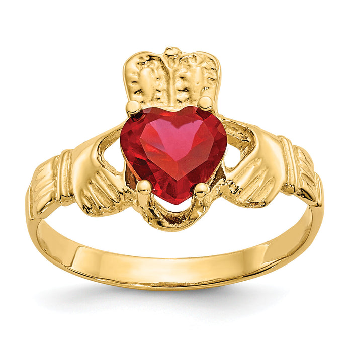 14k July CZ Birthstone Claddagh Ring-R493