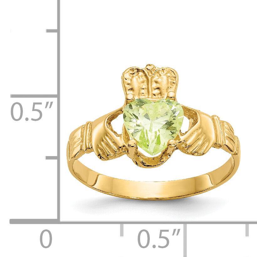 14k August CZ Birthstone Claddagh Ring-R494