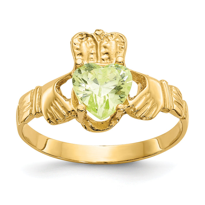 14k August CZ Birthstone Claddagh Ring-R494