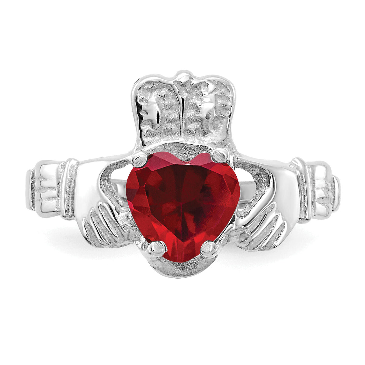 14k White Gold January CZ Birthstone Claddagh Ring-R499