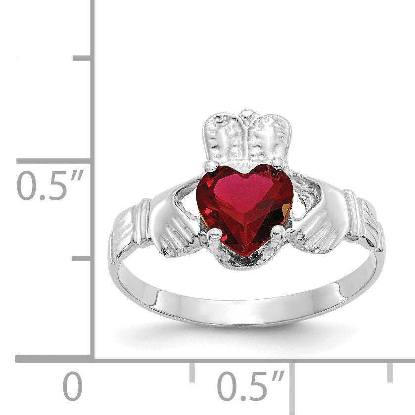 14k White Gold January CZ Birthstone Claddagh Ring-R499