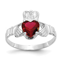 14k White Gold January CZ Birthstone Claddagh Ring-R499