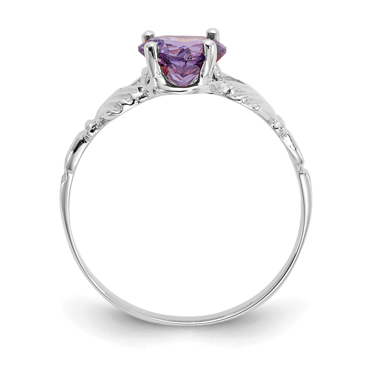 14k White Gold February CZ Birthstone Claddagh Ring-R500
