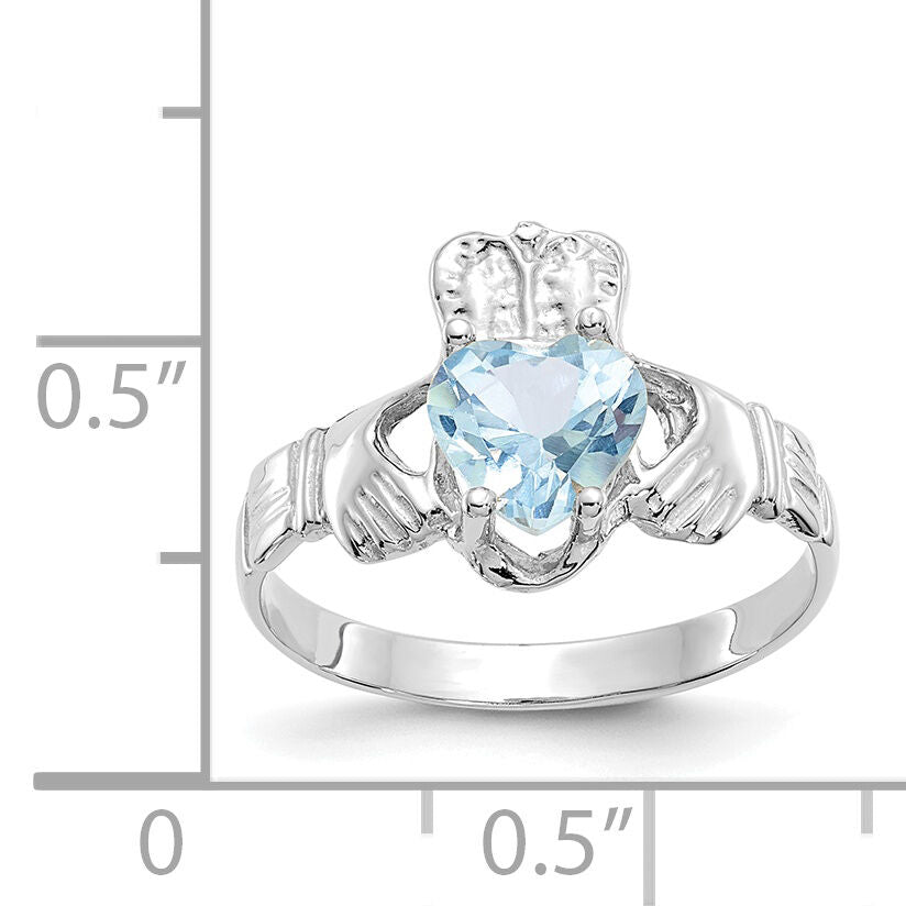 14k White Gold March CZ Birthstone Claddagh Ring-R501