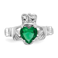 14k White Gold May CZ Birthstone Claddagh Ring-R503