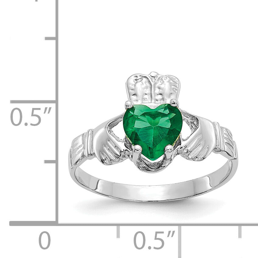 14k White Gold May CZ Birthstone Claddagh Ring-R503