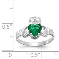 14k White Gold May CZ Birthstone Claddagh Ring-R503