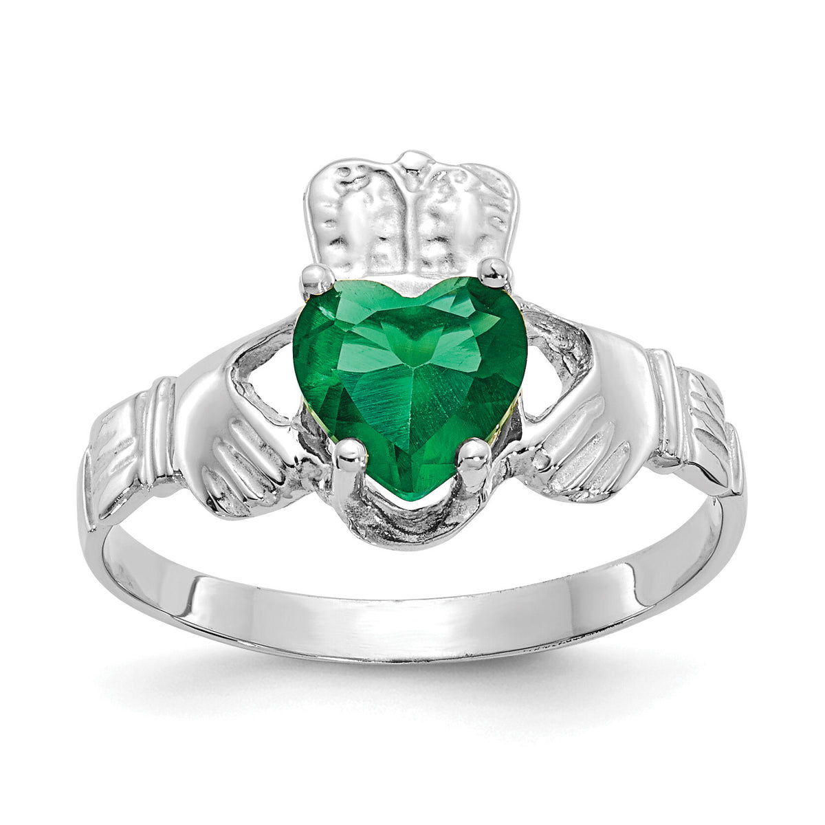 14k White Gold May CZ Birthstone Claddagh Ring-R503