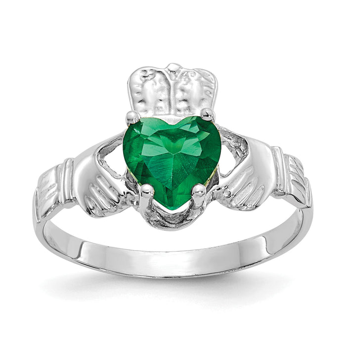 14k White Gold May CZ Birthstone Claddagh Ring-R503
