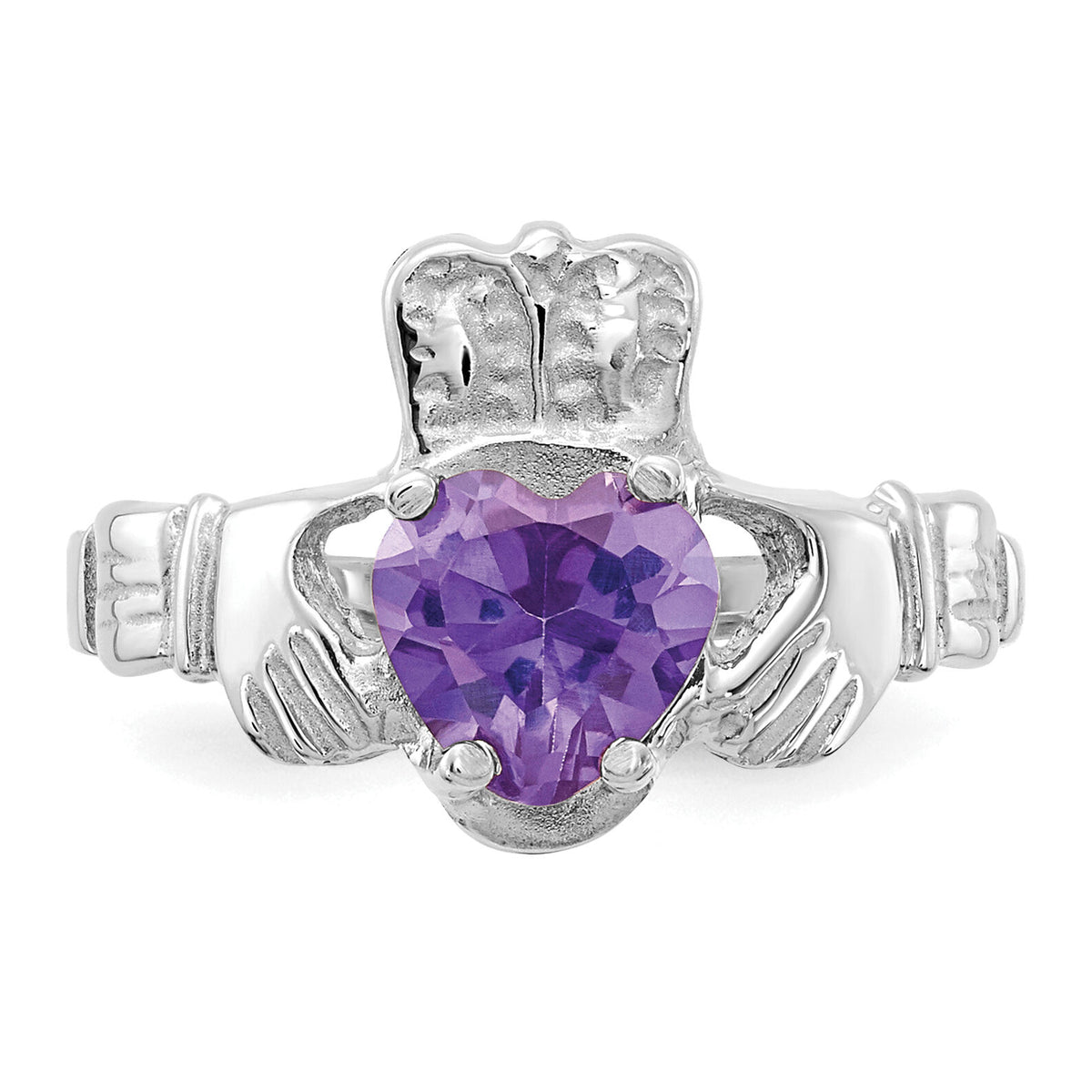 14k White Gold June CZ Birthstone Claddagh Ring-R504