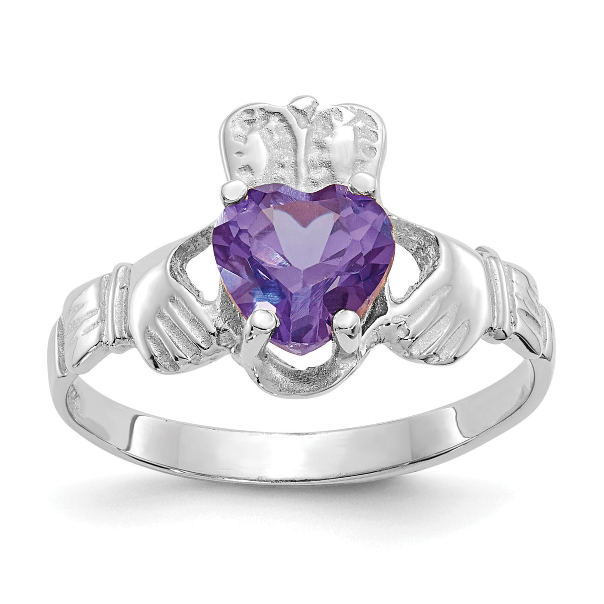 14k White Gold June CZ Birthstone Claddagh Ring-R504