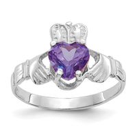 14k White Gold June CZ Birthstone Claddagh Ring-R504