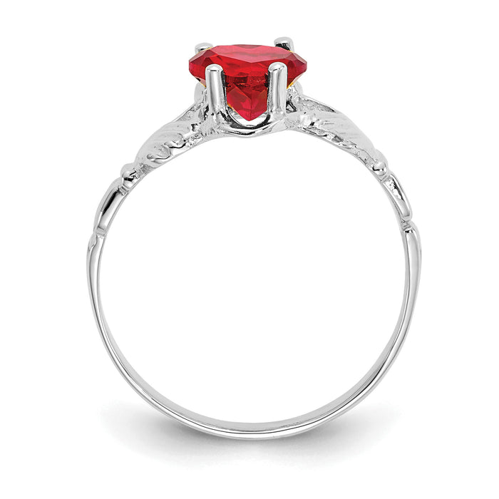14k White Gold July CZ Birthstone Claddagh Ring-R505