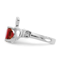 14k White Gold July CZ Birthstone Claddagh Ring-R505