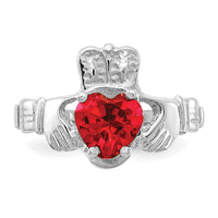 14k White Gold July CZ Birthstone Claddagh Ring-R505