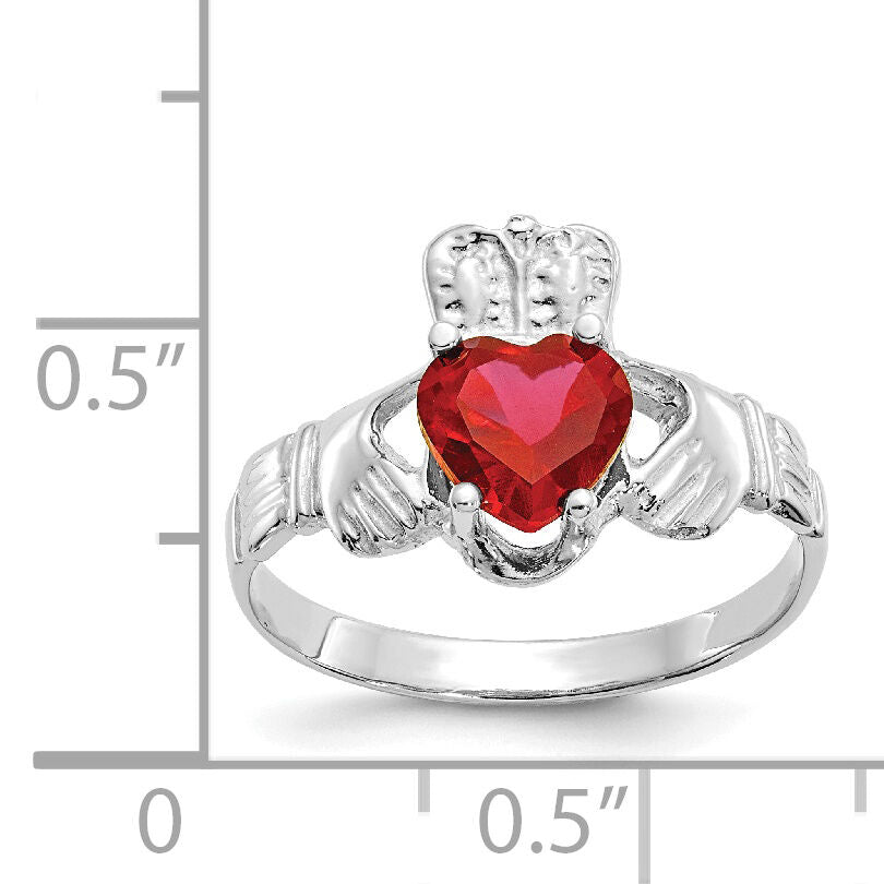 14k White Gold July CZ Birthstone Claddagh Ring-R505
