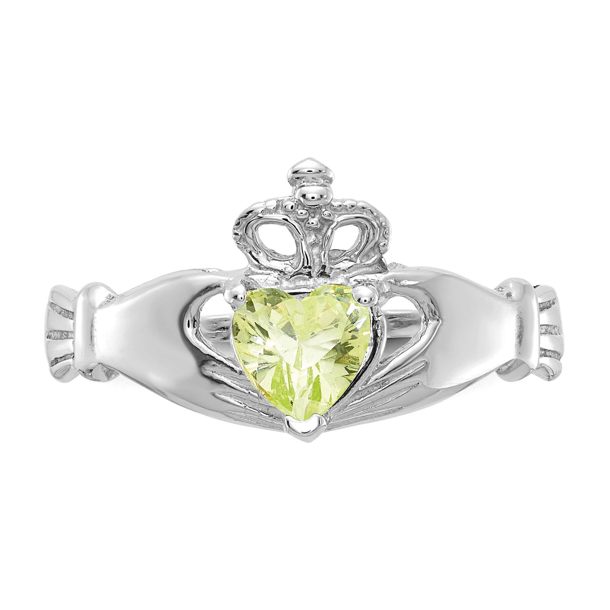 14k White Gold August CZ Birthstone Claddagh Ring-R506