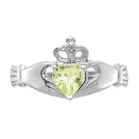 14k White Gold August CZ Birthstone Claddagh Ring-R506