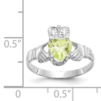 14k White Gold August CZ Birthstone Claddagh Ring-R506