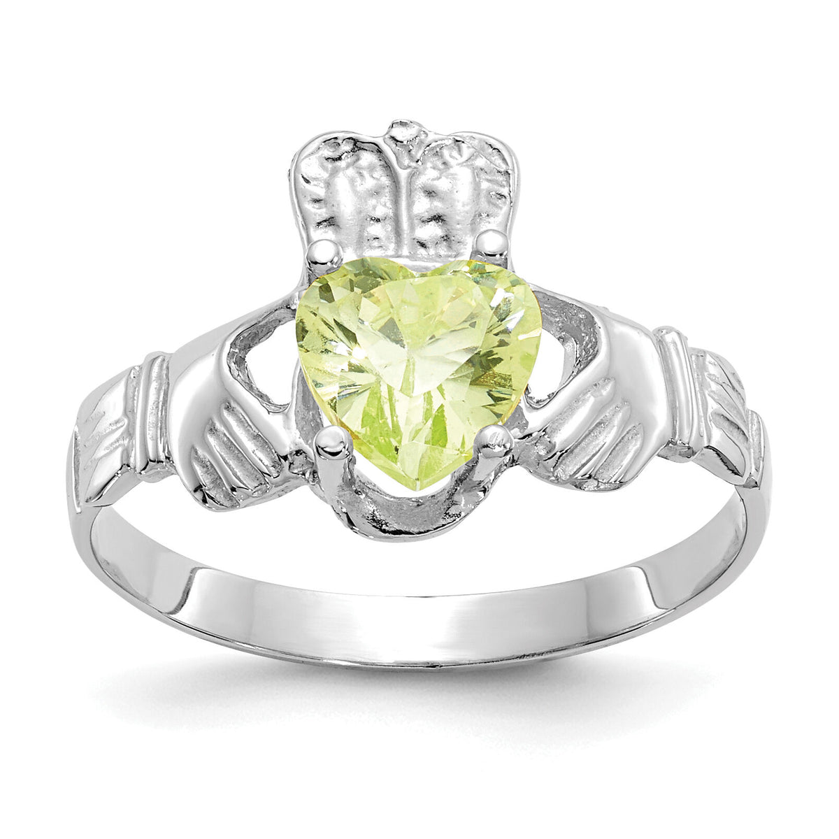 14k White Gold August CZ Birthstone Claddagh Ring-R506