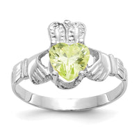14k White Gold August CZ Birthstone Claddagh Ring-R506