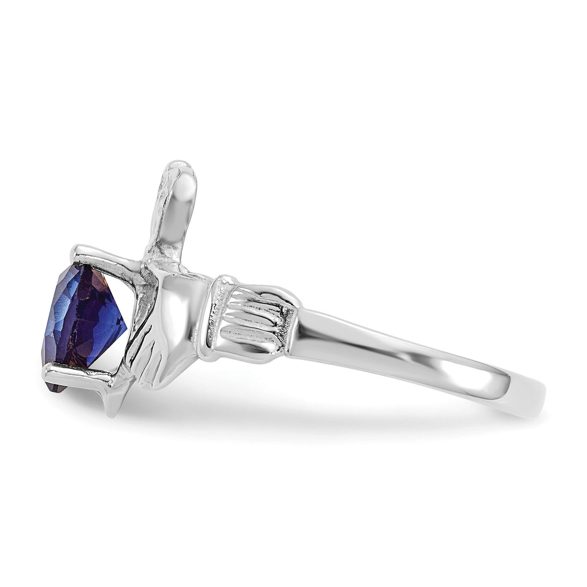 14k White Gold September CZ Birthstone Claddagh Ring-R507