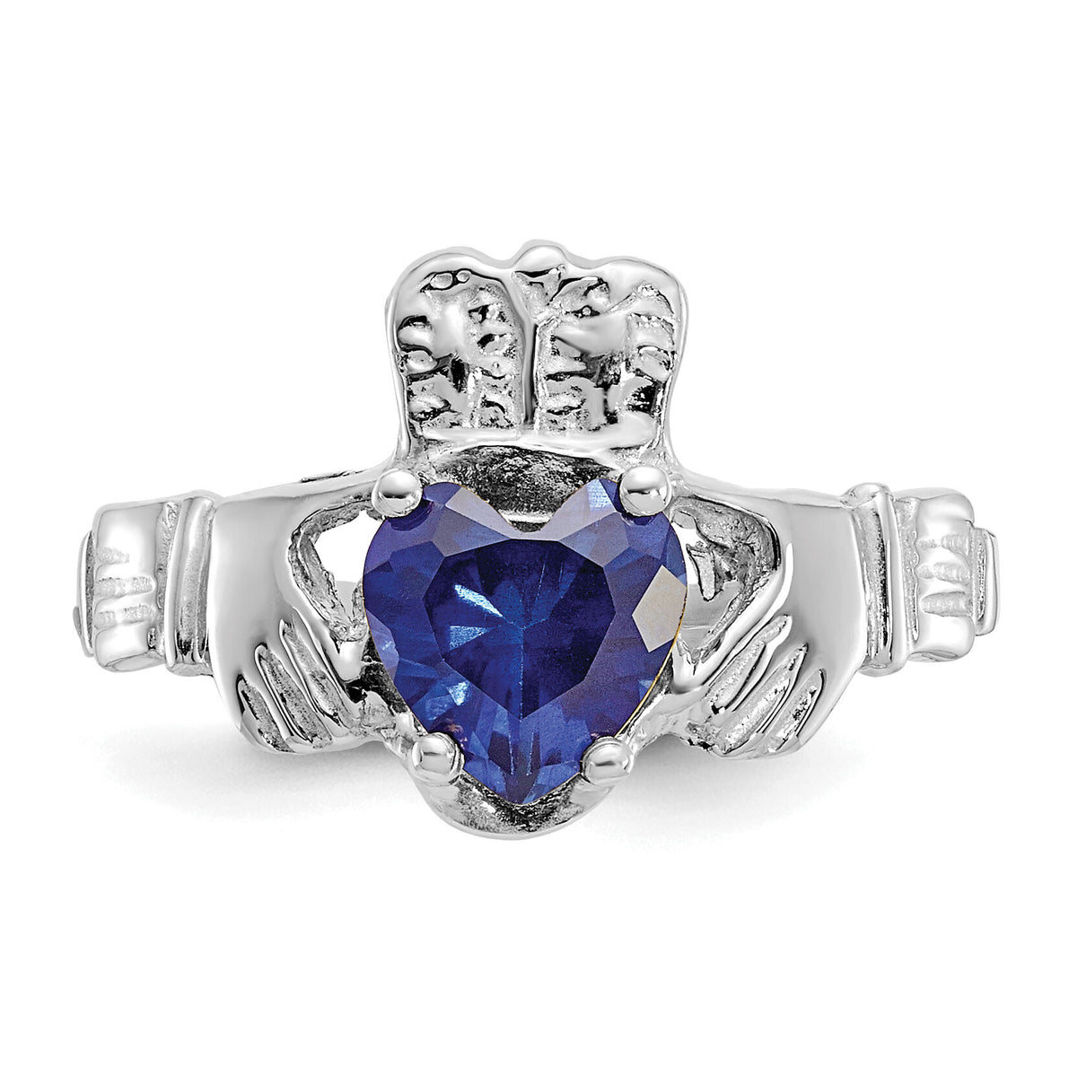 14k White Gold September CZ Birthstone Claddagh Ring-R507