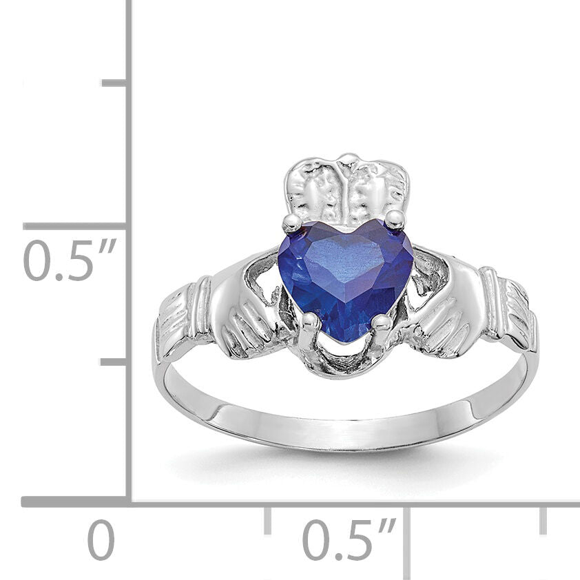 14k White Gold September CZ Birthstone Claddagh Ring-R507